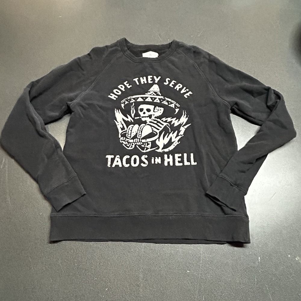 PykNic Crewneck Sweatshirt Black Tacos In Hell Size S Halloween Skeleton
